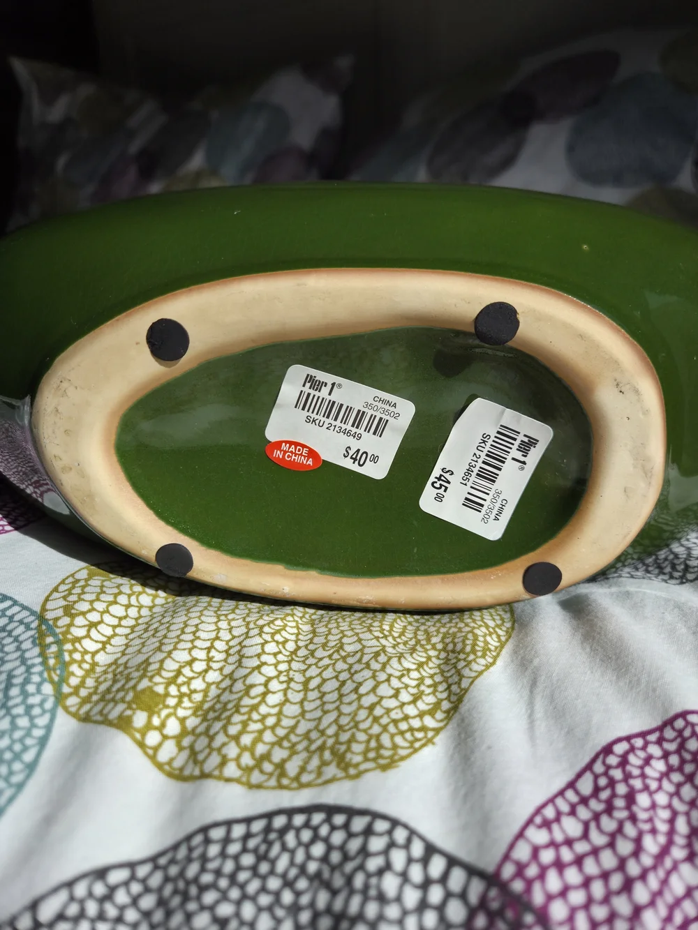 Pier 1 Two-Tone Green and Charcoal Ceramic Hole Vase